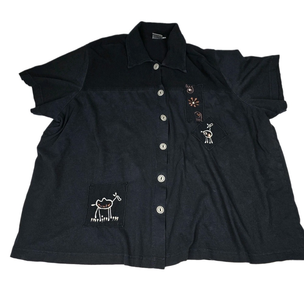 Focus Made in‎ USA Art To Wear Shirt Womens 3X Black Camel Novelty Lagenlook